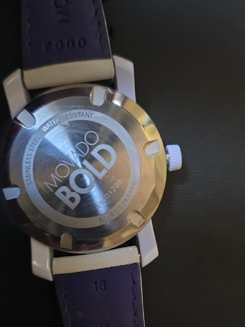 Movado Bold White Leather Strap Watch with Black Dial - Picture 6 of 7